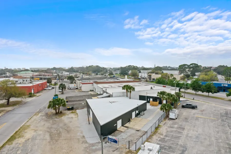 Drone view of commercial property along an Emerald Coast business corridor